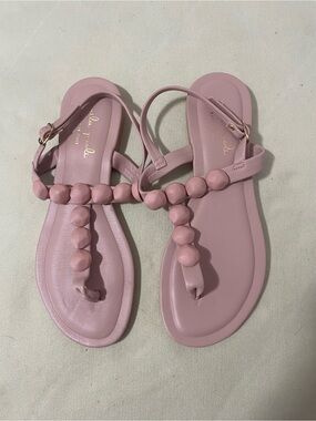 Mila Paoli Blush Beaded T-Strap Sandals made in Italy